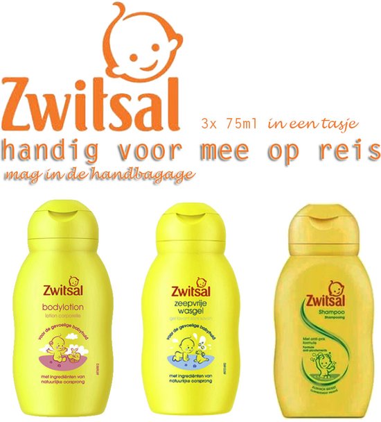 Set : Zwitsal mini's - baby verzorging- shampoo, bodylotion en zeepvrije wasgel 75ml in een tasje van Zwitsal