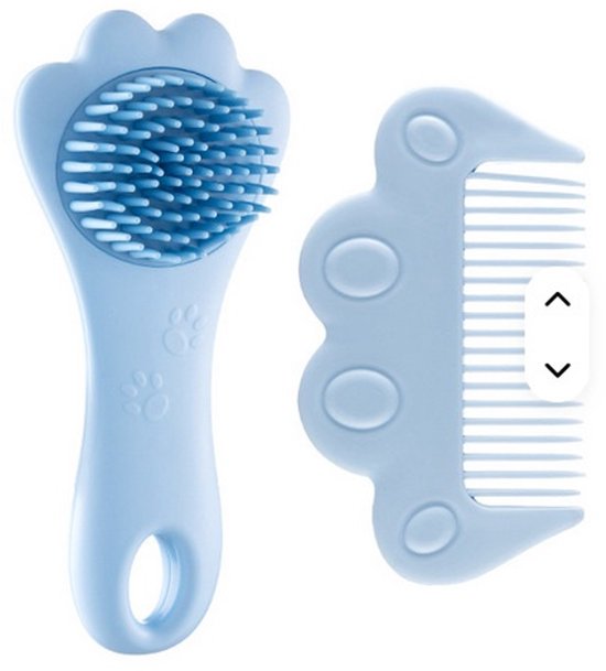 Setje Baby Borstel en Kam - Baby haarborstel - Siliconen Massage Borstel en Kam - Blauw van Merkloos