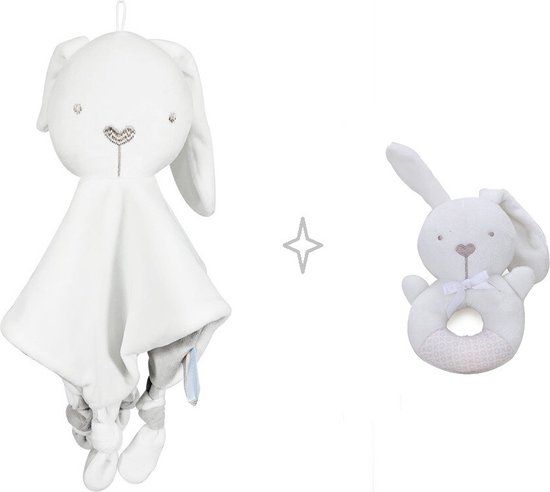 Setje - Baby Knuffeldoekje Konijn en Rammelaar Konijn - Baby kraamcadeau van Little Dutch