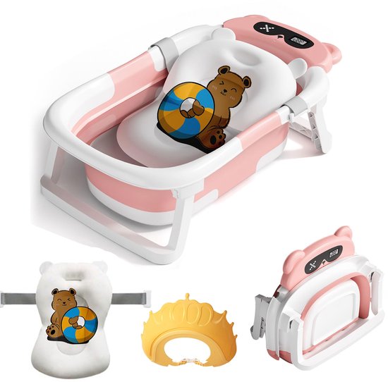 SHANNA Opvouwbaar Babybad – Met Digitale Thermometer & Antislip Badkussen – Roze