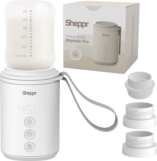 Sheppr Draagbare Flessenwarmer onderweg – Flessenwarmers – Draadloze flessenwarmer – 11.400 mAh – Incl. 3 adapters - Oplaadbaar - O.a. AVENT Philips, Dr. Brown, Difrax, Madela, Chicco & Nanobebe - Flesverwamer - 4 Temperatuurstanden – Draadloos – Wit van Merkloos