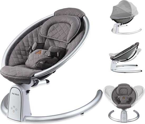 Shop je Rijk® - Elektrische Schommelstoel Baby - Baby Swing - Bluetooth - Grijs van Shop je Rijk
