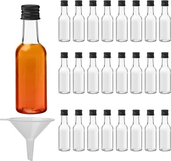 - Shotflessen - Kunststof - 24 stuks - Vullen - Likeurflessen - Mini-flessen - 50 ml - Leeg - Geschikt voor vullen - Kleurrijk - Set van 24 shotflessen om te vullen met likeur