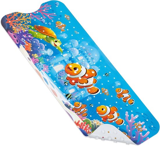 SHUCHING Cartoon Clownfish Kids Bath Mat Non-Slip, 100 X 40cm Extra Long Baby Shower Mat Non-Slip Anti Mold, Toddler Bath Mat Non-Slip for Bathroom Machine Washable