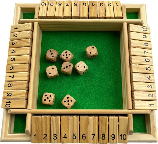 Shut The Box - 4 Spelers - Dobbelspel - Drankspel - Rekenspel - 8 Dobbelstenen van The Game Factory