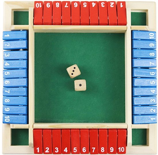 Shut The Box - Rood & Blauw - 4 Spelers - Dobbelspel - Drankspel van Longfield Games