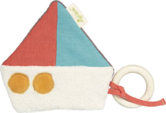 Sigikid knuffeldoekje incl houten bijtring -  grijpspeeltje - babydoekje - boot - aardetinten - biologische -Nature van Merkloos