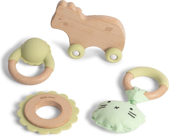 Silibaby – Bijtringen voor Baby's – Houten Speelgoed met Silicone – Bijtspeelgoed - Set van 4 - Groen van Silibaby