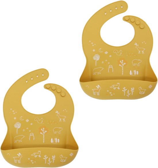 Silicone Slabber met print (Mango) - Waterdicht - Baby - Vanaf 6 maanden – Met opvangbakje - Slab - BIB - 2 stuks van Merkloos