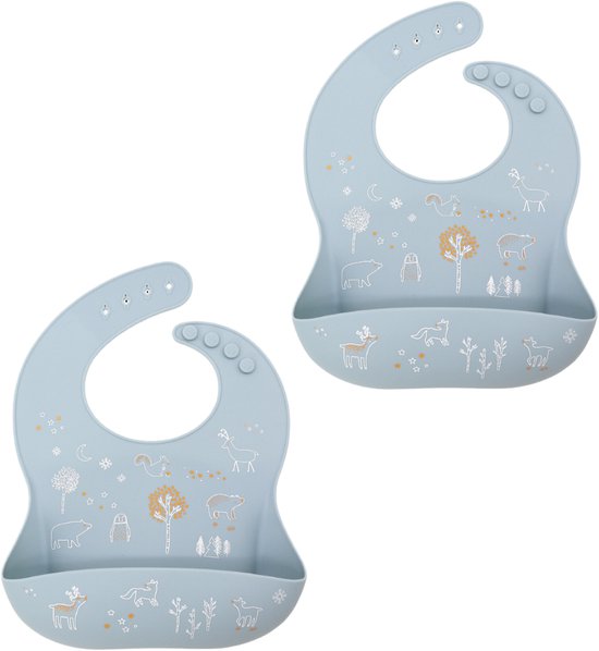 Silicone Slabber met print (Poeder Blauw) - Waterdicht - Baby - Vanaf 6 maanden – Met opvangbakje - Slab - BIB - 2 stuks van Merkloos