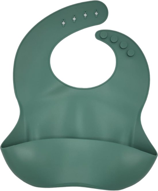 Silicone slabbetje met opvangbak afwasbaar olie groen van Mushie