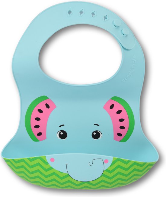 Silicone Slabbetje met Opvangbakje | Blauw Olifantenmotief Bib | BPA-vrij - 27cm x 23cm | Geschikt Voor Baby's Van 6 Maanden En Ouder van Merkloos