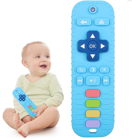 Siliconen afstandsbediening bijtspeeltjes - voor baby's van 3-6-12-18 maanden - Kauwspeeltjes - Leuke cartoon speelgoedcadeaus voor jongens en meisjes - Blauw van Odoxia