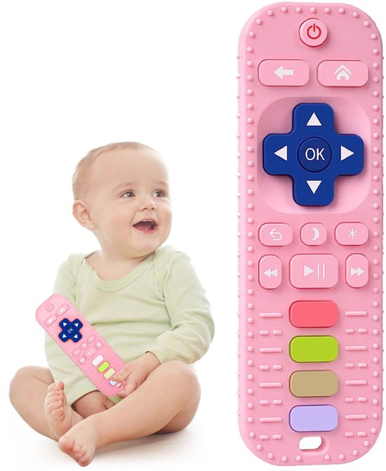 Siliconen afstandsbediening bijtspeeltjes - voor baby's van 3-6-12-18 maanden - Kauwspeeltjes - Leuke cartoon speelgoedcadeaus voor jongens en meisjes - Roze van Viccess