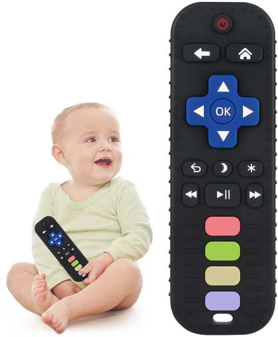 Siliconen afstandsbediening bijtspeeltjes - voor baby's van 3-6-12-18 maanden - Kauwspeeltjes - Leuke cartoon speelgoedcadeaus voor jongens en meisjes - Zwart van Merkloos