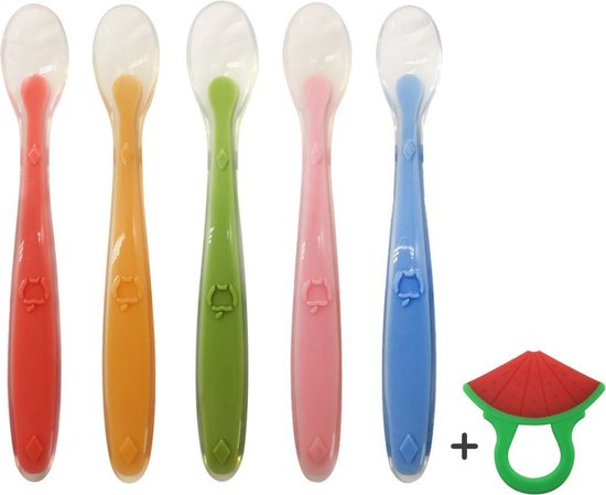 Siliconen baby lepels met soft tip - BPA Vrij - Inclusief Bijtring - 5 Stuks van Doomoo Basics