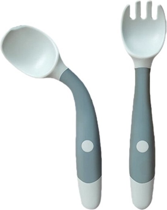 Siliconen babybestek - Blauw en Roze combideal - Flexibel oefenbestek - Babyservies Vork en Lepel - baby bestek van Hombendy