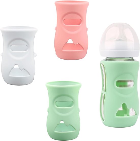 Siliconen Babyfleshulzen - 3 Stuks - BPA-vrij - Voor Glazen Flessen - Antislip Grip - Valbescherming - Isolerend - Wit/Roze/Groen - Flessenhoes - Babyvoeding - Voortreffelijk - Wasbaar - Anti-morsen - Isolerend - Roze, Groen & Wit van Merkloos