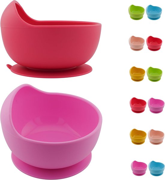 Siliconen babykom met zuignap, papschaal voor baby's en peuters vanaf 6 maanden, siliconen babykom met zuignap (bowl (pink punch & lilac)) van Ammika