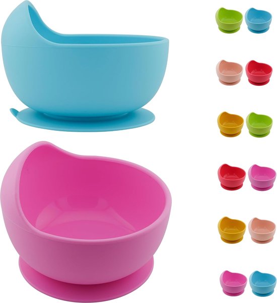 Siliconen babykom met zuignap, papschaal voor baby's en peuters vanaf 6 maanden, siliconen babykom met zuignap (lila en lichtblauw) van Everyday Baby