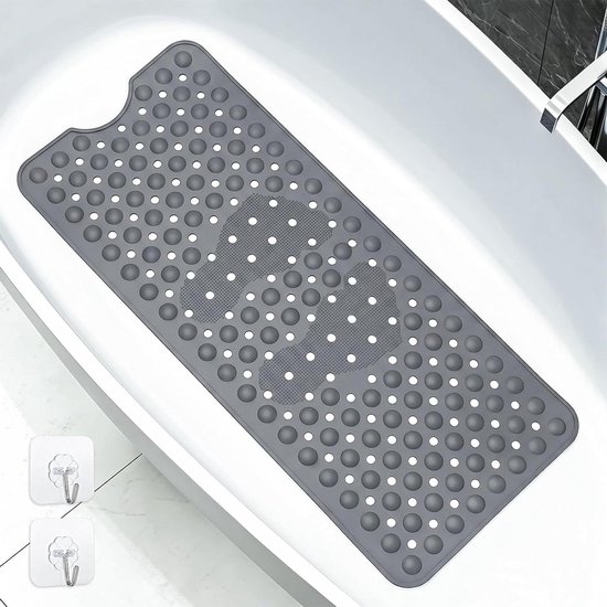 Siliconen badmat - Antislipmat douche - Veilig douchen - Met massageknoppen - 92 x 40 cm - Grijs