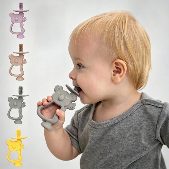 Siliconen Bijtring - 2-in-1 Bijtring En Tandenborstel Voor Baby's: Een Onmisbaar Hulpmiddel Tijdens Het Doorkomen Van Tandjes, Kalmerende Bijtring (Grijs)