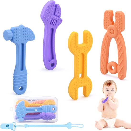 Siliconen bijtringen voor baby's – 4 stuks, BPA-vrij | Verzacht het tandvlees | Sensorisch speelgoed van voedingskwaliteit, geschikt voor baby's vanaf 3 maanden.