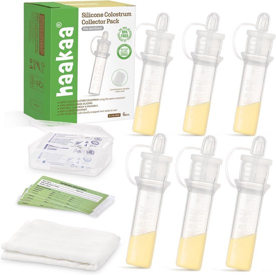 Siliconen colostrum verzamelset voor moedermelk, herbruikbare opslagoplossing voor nieuwe moeders, inclusief reinigingsdoekje, labelstickers en opbergkoffer, 4 ml/6 stuks