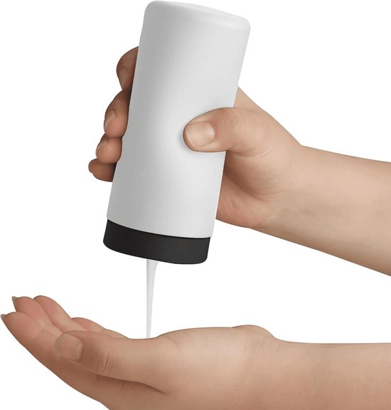 Siliconen dispenser Geschikt voor afwasmiddel en handdesinfectiemiddel, te vullen door te knijpen, ronde navulbare siliconen fles, gemakkelijk te vullen en te gebruiken, 250 ml, 6 x 6 x 14 cm (wit).
