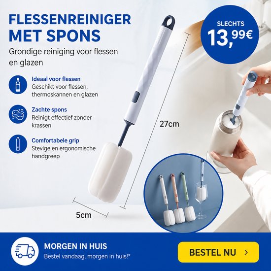 Siliconen flessenborstel – 360° rotatie – multifunctioneel – zachte kop – BPA-vrij – voor babyfles, beker & speen