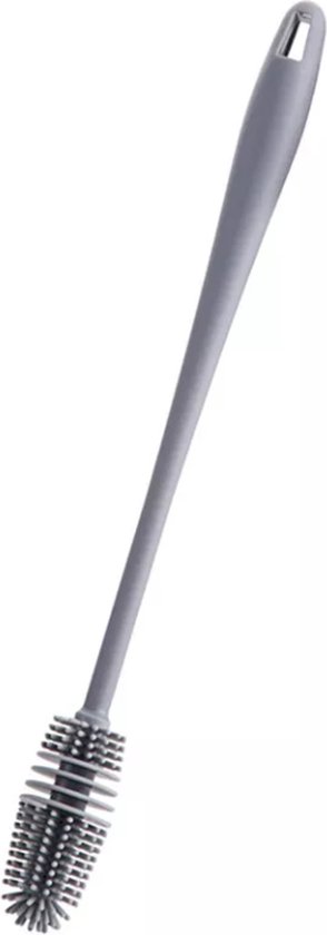 Siliconen Flessenborstel - Om Lange En Smalle Flessen En Glazen Te Reinigen - Flessenreiniger - Babyfles Schoonmaakborstel - Flesvoedingsaccessoires - 27CM - Zwart/Grijs van Luxe-Living