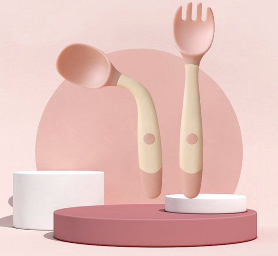 Siliconen Lepel Voor Baby Gebruiksvoorwerpen Set Extra Voedsel Peuter Leren Eten Training Buigbare Zachte Vork Zuigeling Kinderen Servies Vaatwasser bestendig - rose van Asigen.