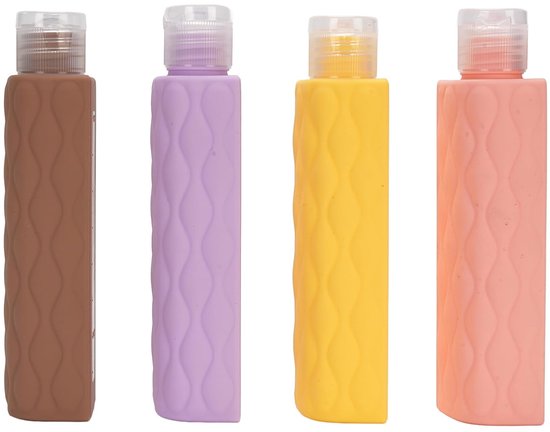 Siliconen Reisflesjes Set 4-in-1 - 50 ml Per Stuk - Brede Opening voor Shampoo - Lotion en Toiletartikelen - Compact en Leicht voor Outdoor - Reizen en Dagelijks Gebruik