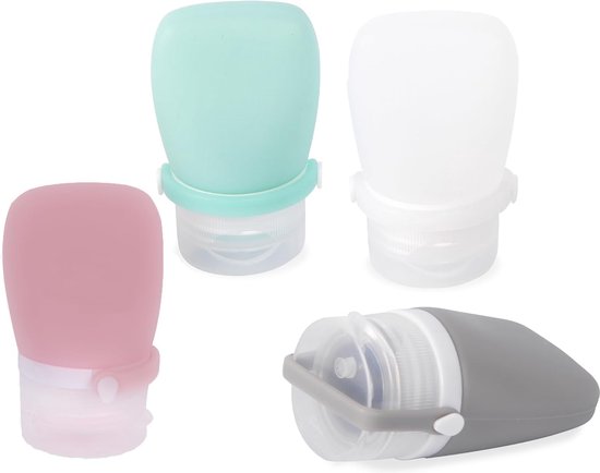 Siliconen reisflessen Set van 4 reisflessen, 30 ml Kleine hervulbare reisflessen voor toiletartikelen Shampoo (roze, groen, zwart, wit - 30 ml) van Merkloos