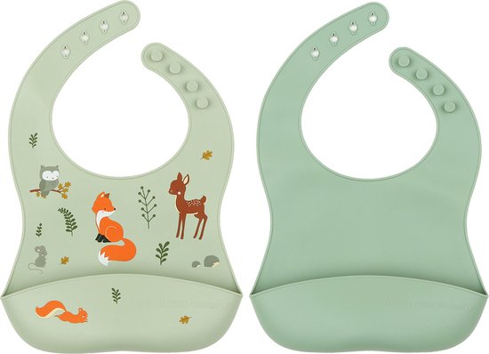 Siliconen slabbetjes met opvangbakje, set van 2 - Bosvriendjes - A Little Lovely Company van Merkloos