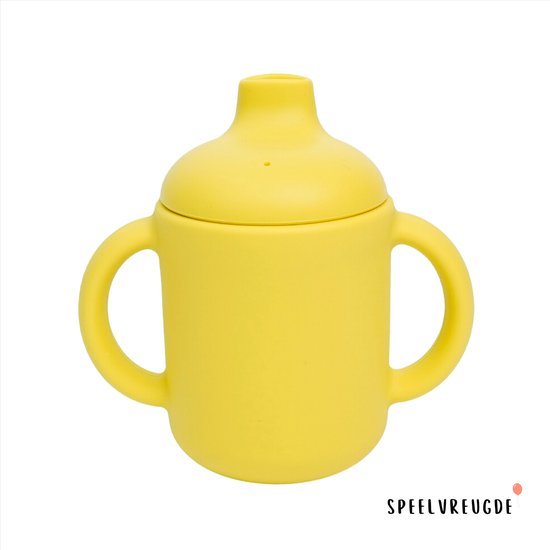 Siliconen Tuitbeker - Geel- Drinkbeker - Sippy Cup - BPA vrij - Met Handvaten - Oefenbeker - Baby - Dreumes - Beker - 120ml van Merkloos