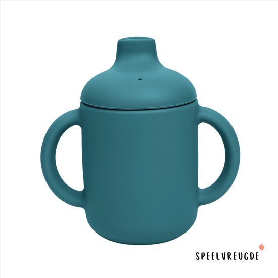 Siliconen Tuitbeker - Turquoise- Drinkbeker - Sippy Cup - BPA vrij - Met Handvaten - Oefenbeker - Baby - Dreumes - Beker - 120ml van Merkloos