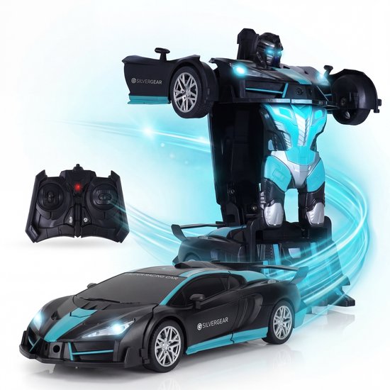 Silvergear® RC Auto Robot 2-in-1 - Transformeerbare Radiografisch Bestuurbare Auto - 360° Driften - LED & Geluid - 15km/u - 2,4GHz - Bereik tot 50 meter - USB Oplaadbaar - Raceauto Robot Speelgoed - Zwart/Blauw - Cadeau voor 6, 7, 8, 9, 10+ Jaar