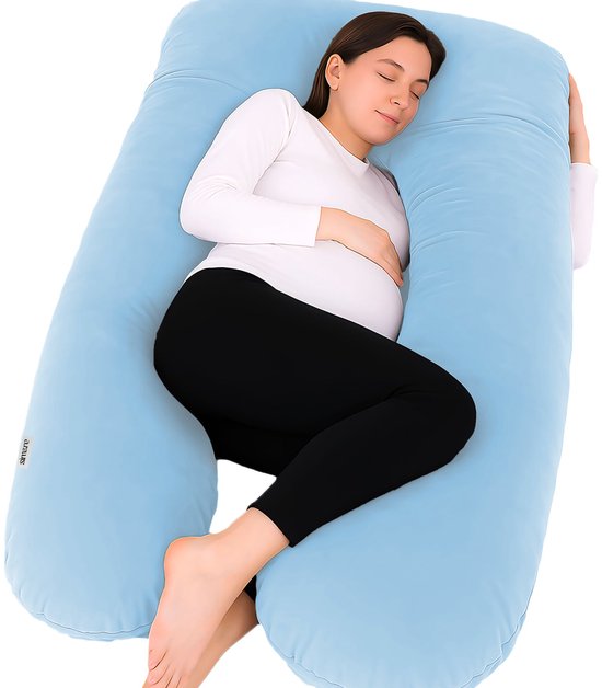 SIMARE Zwangerschapskussen Blauw 160x70cm U-vorm - Bodypillow Lichaamskussen Voedingskussen van Merkloos