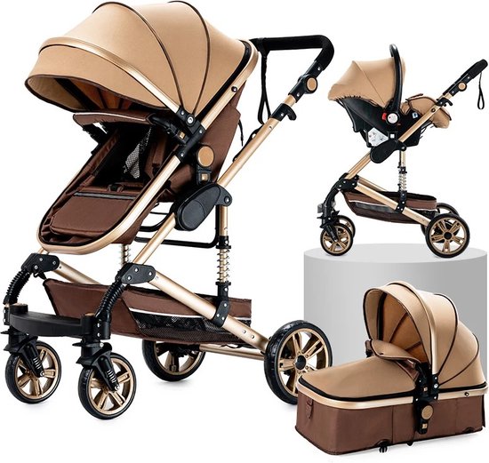 SimpleStore Kinderwagen 3 in 1 - Beige - Buggy - Wandelwagen - Kinderwagens - Kinderstoel auto - Reisbuggy van SimpleStore
