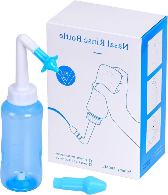 Sinus Spoel Kit Neus Spoel Fles - Neusreiniger voor Volwassenen en Kinderen - BPA-vrij - 300 ml - Lichtblauw