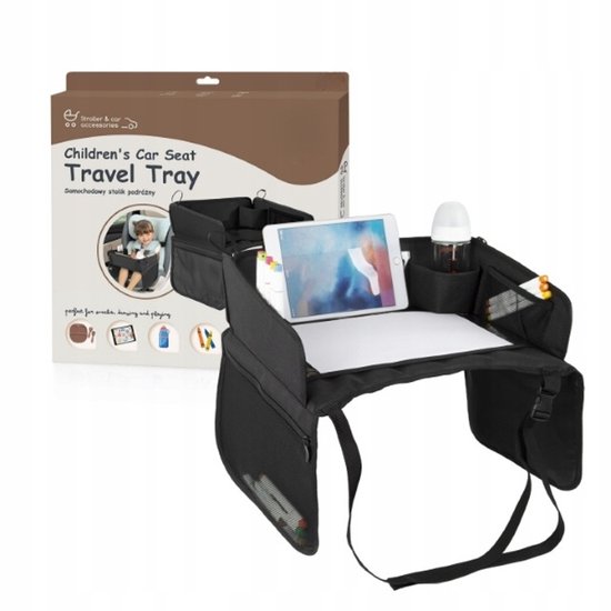 Sipo - Kinder Autostoel Reistafel Opvouwbaar - Auto Organizer voor Kinderen met Tablet Houder 11 inch - Reis Tafel Auto Stoel met Opbergvakken - Universele Car Travel Tray - ca. 40 x 35 x 13 cm - Zwart