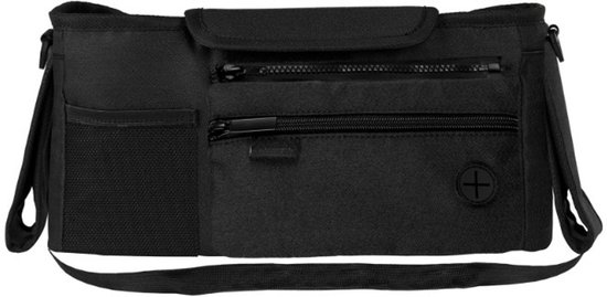 Sipo - Kinderwagen Organizer - Kinderwagen Accessoires - Universele Kinderwagen Tas - Multifunctionele Stroller Organizer Tas met Vakjes & Bekerhouders - Schoudertas & Opbergtas - Waterafstotend - 34 x 14 x 10 cm - Zwart