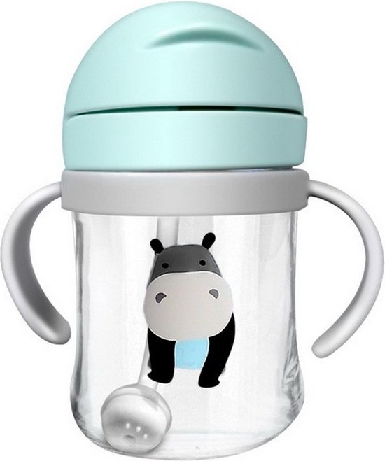 Sippy Cup - Drinkbeker met Dop en Rietje - Handvaten - 250ml - Groen - Nijlpaard van Lässig