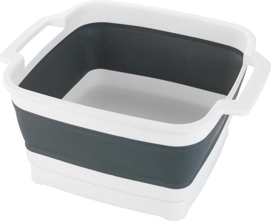 Sira Opvouwbare Afwaskom - Afvoerplug, Handgrepen - Ruimtebesparend - 8 Liter - Grijs-Wit van Sira