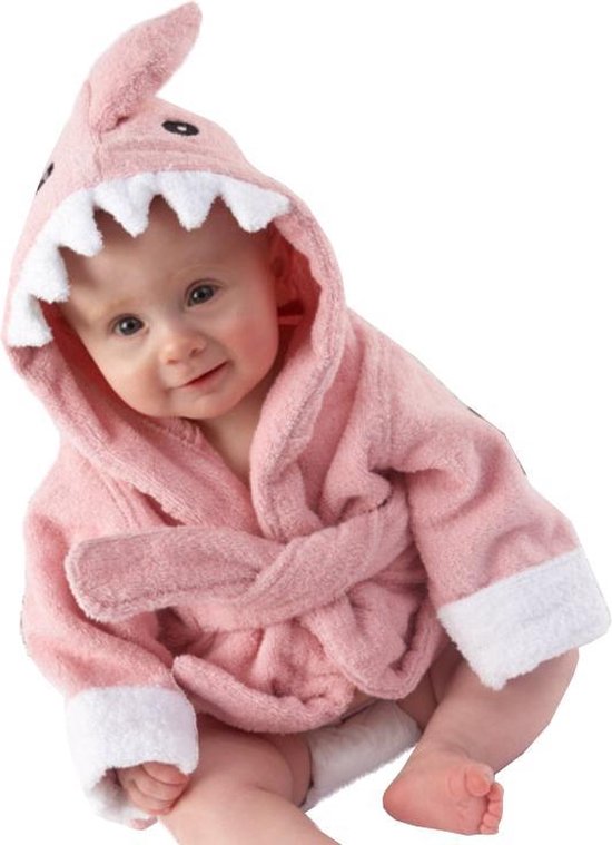 Sitna Kinder Badjas Haai - Roze - Met Capuchon van Sitna