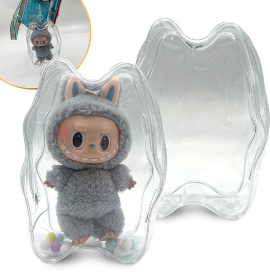 SkeJo Labubu Case Tas Transparant - Transparante Hardcase met Hanger voor Labubu Figurine / Keychain Accessoire - Labubu Cola Staand van Merkloos