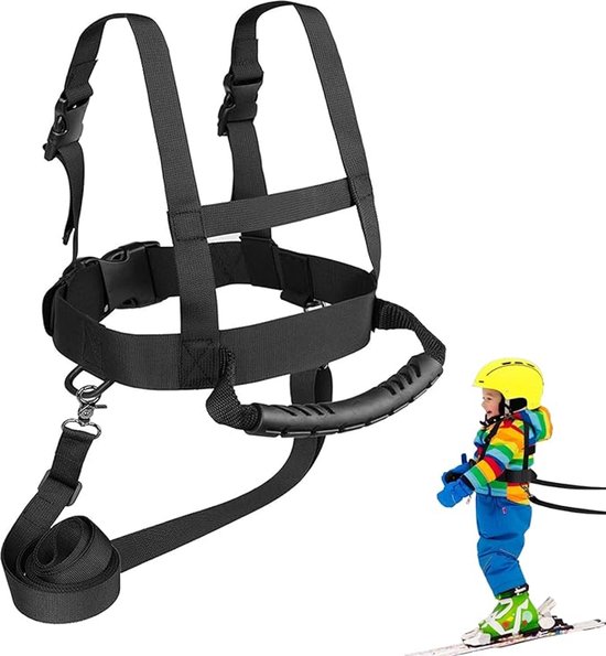Skigordel voor kinderen - Ski- en snowboardgordel voor kinderen - Veiligheidsgordel voor skitraining - Met afneembaar sleeptouw en gemakkelijk te trekken handvat - Geschikt voor beginners - Schaatsen, skateboarden, snowboarden, skeeleren, fietsen (zw van Merkloos