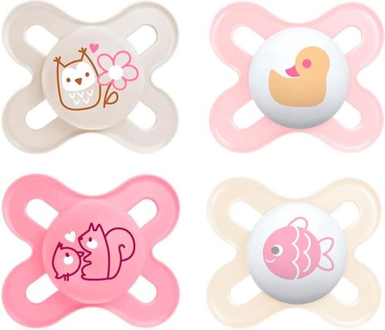 Skin Soft Siliconen Fopspeen Start Speciaal voor Prematuur en Pasgeborenen Extra Klein - Roze - Set van 4 - Inclusief 2 Steriliserende Transportboxen van SK