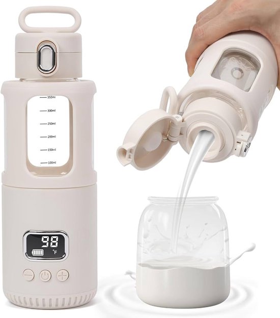SkyNext draagbare Flessenwarmer Onderweg - Thermosfles baby - Draadloos - 350 ML - Draadloos - BPA vrij van Merkloos